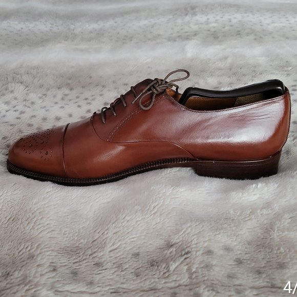 SALVATORE FERRAGAMO DRESS BROGUE COGNAC OXFORD - Picture 7 of 12